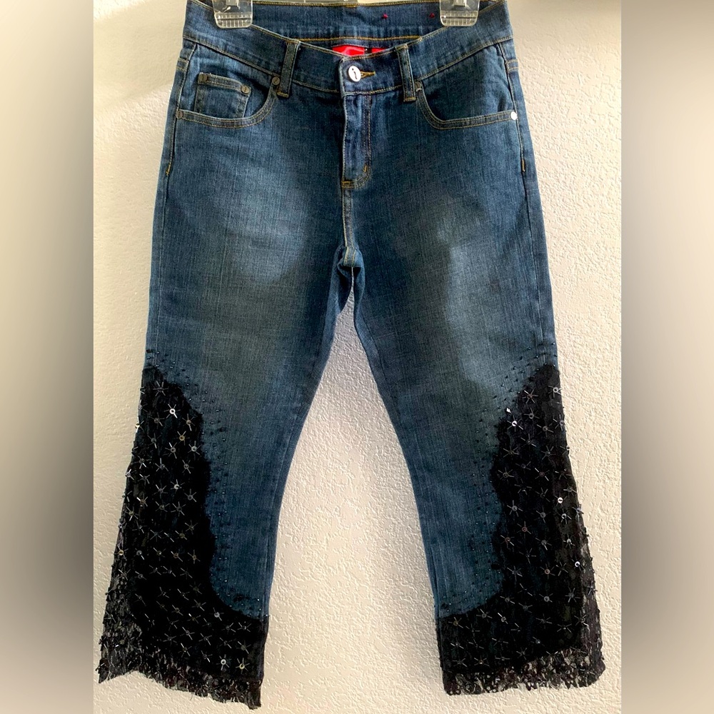 Latina Life 3/4 jeans with Black lace and sequins size 4